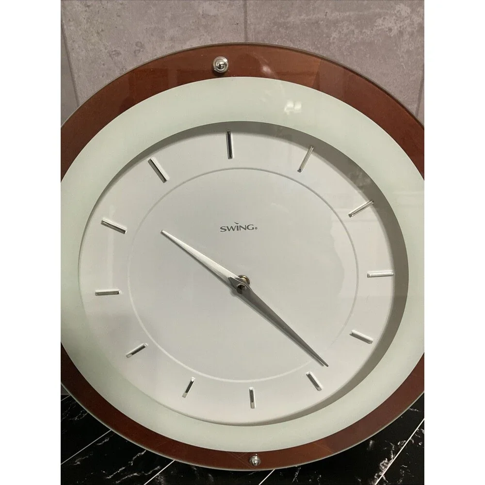 Swing Wall Clock Echo Walnut MCM Style Wood Frame.EUC